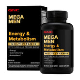 Front of GNC Mega Men Energy & Metabolism Multivitamin Caplets bottle