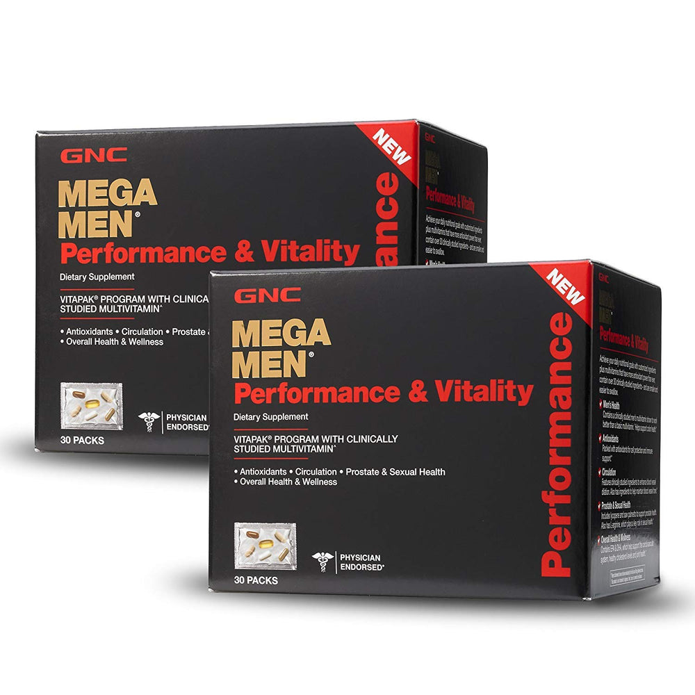 GNC Mega Men Performance Vitality Vitapak 30 Packs - nine pills per pack