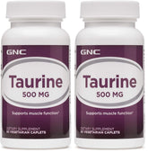 GNC Taurine 500mg bottle front view with 50 caplets, Pack of 2
