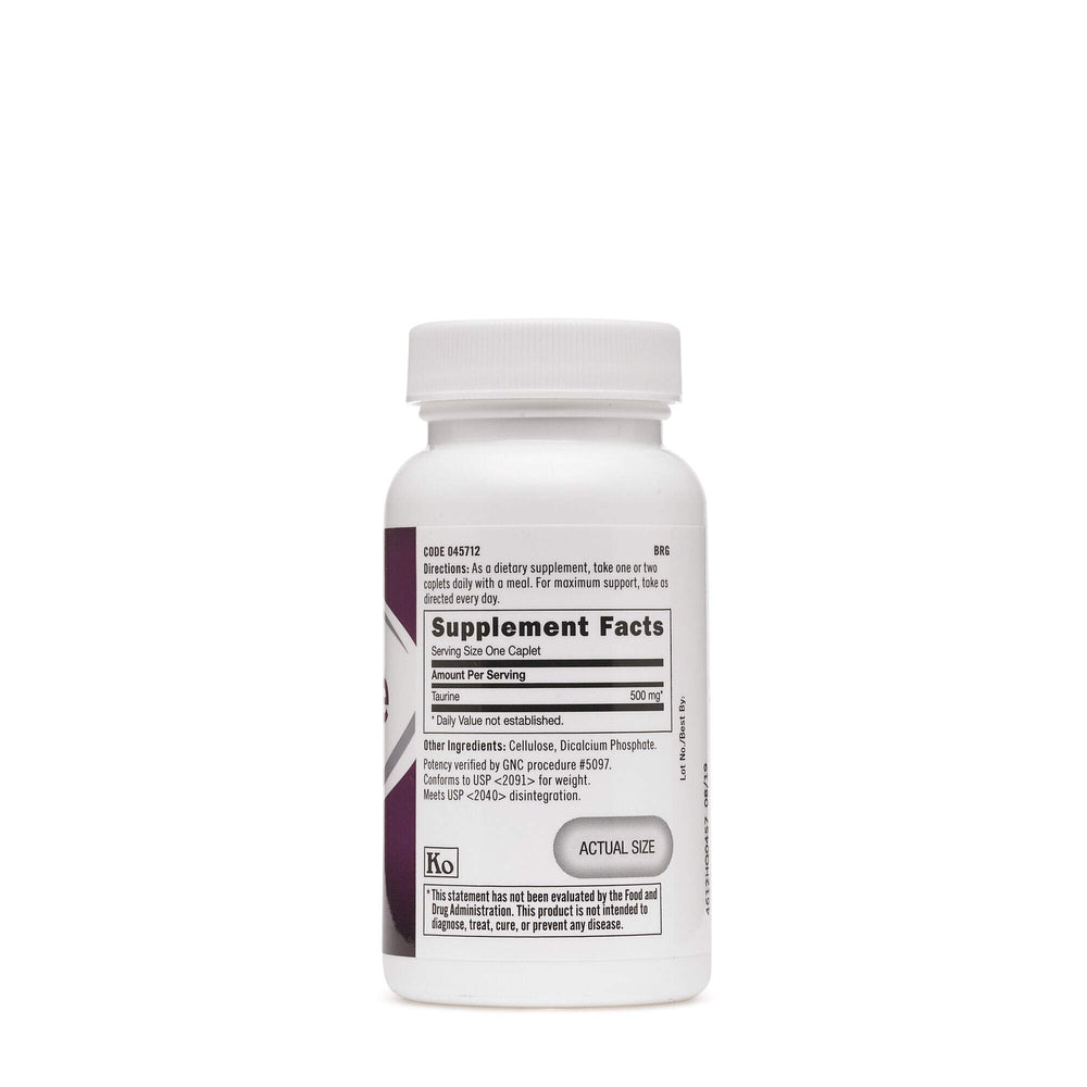 GNC Taurine 500mg bottle label close-up