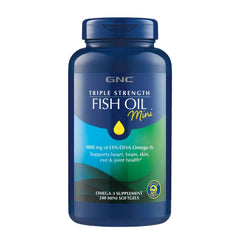 Front view of GNC Triple Strength Fish Oil Mini Softgels bottle