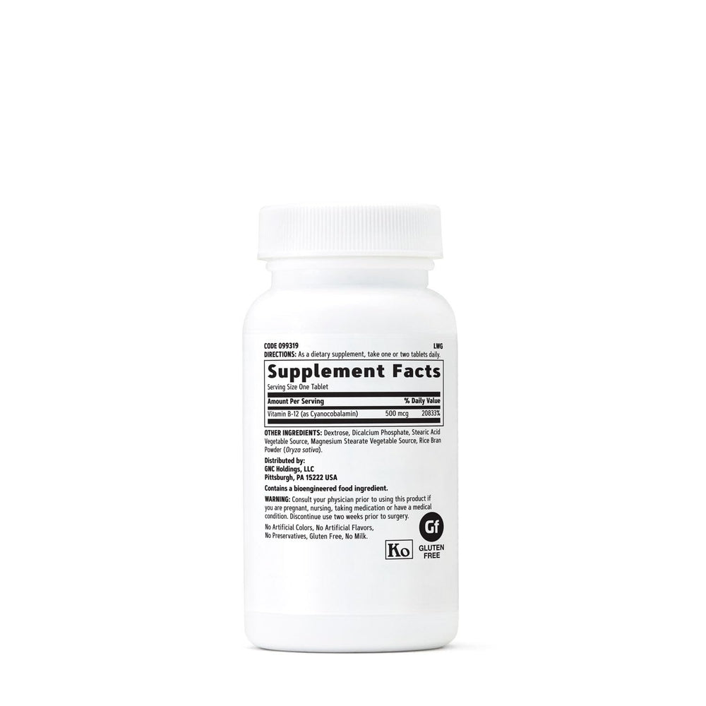 GNC Vitamin B-12 500mcg bottle back view with label details