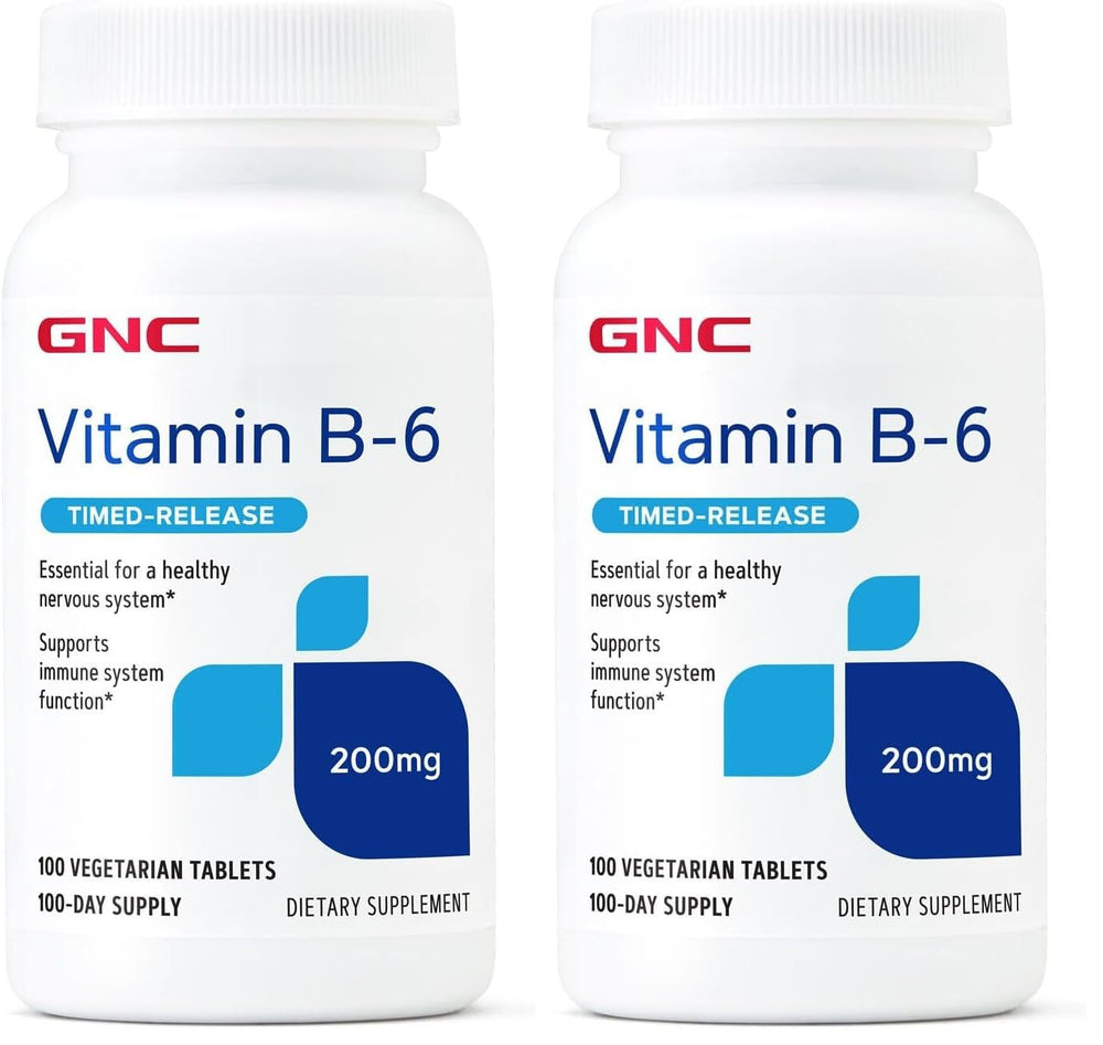 Front view of GNC Vitamin B6 200mg bottle