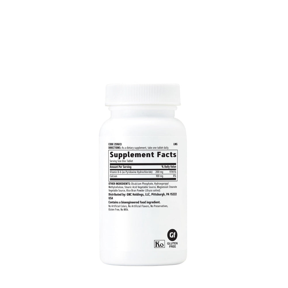 Close-up of GNC Vitamin B6 200mg bottle label