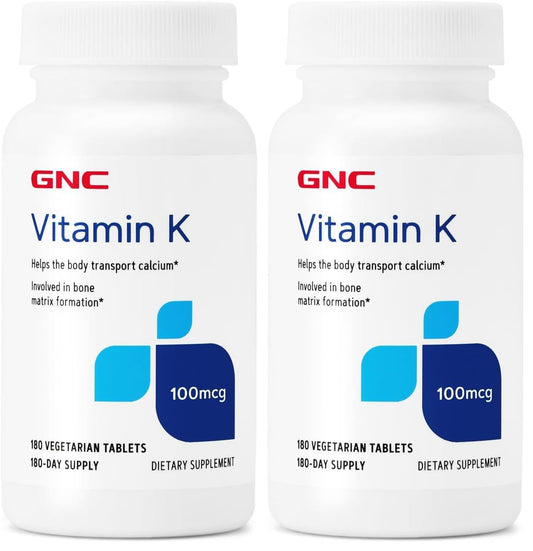 GNC Vitamin K 100mcg bottle with 180 tablets (Pack of 2)