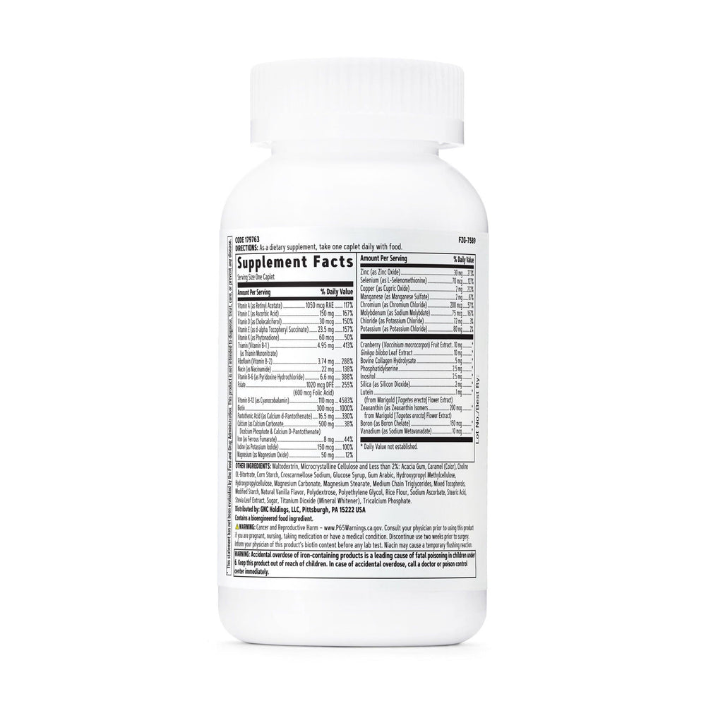 Close-up of GNC multivitamin label for women 50+