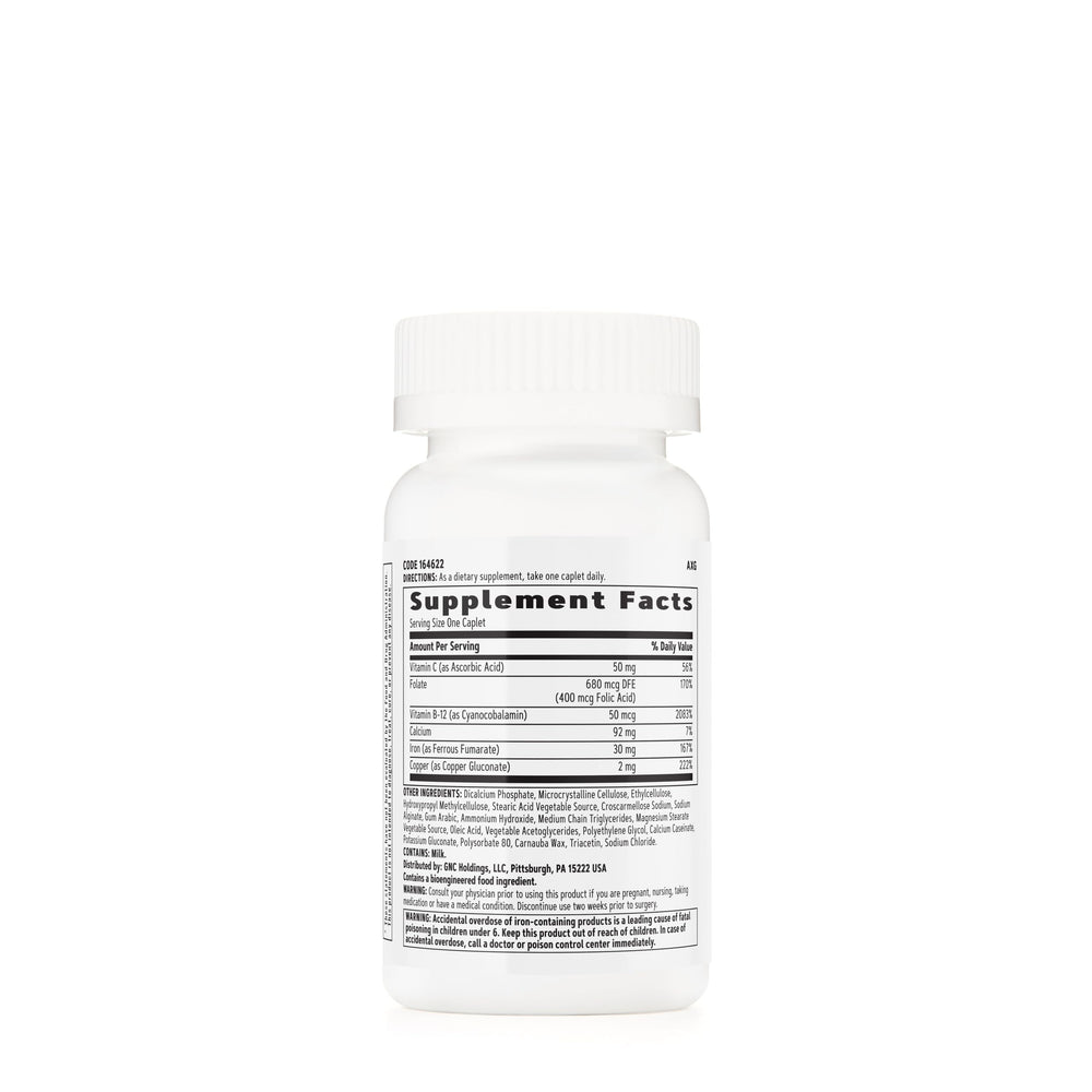 GNC Women's Iron Complete Multivitamin pack 2 back view with nutrition information