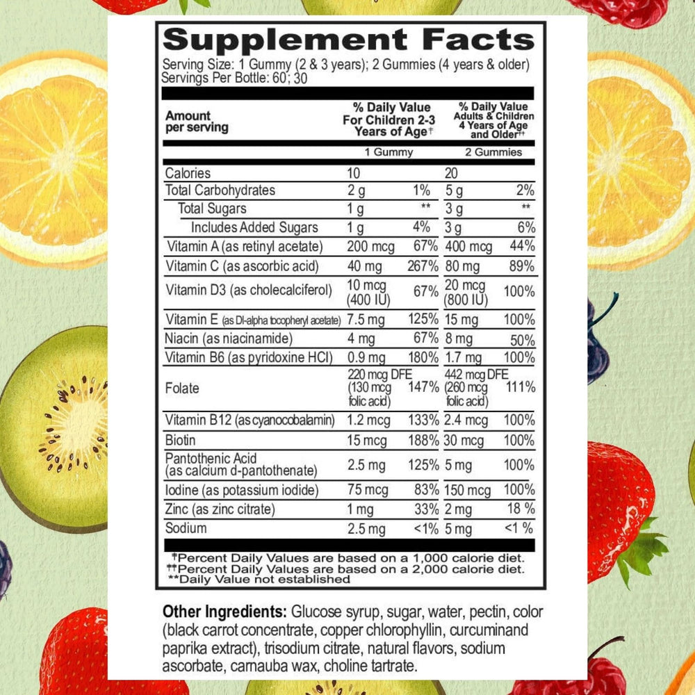 Kosher and halal symbols on Go Healthy Kids gummies packaging