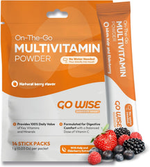 Front view of Go Wise On The Go Multivitamin Powder berry stick