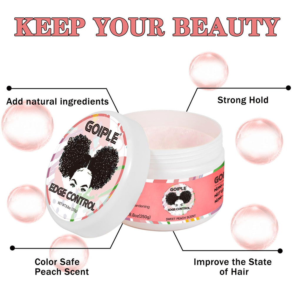 Goiple edge control wax provides long-lasting hold for day-long styles.