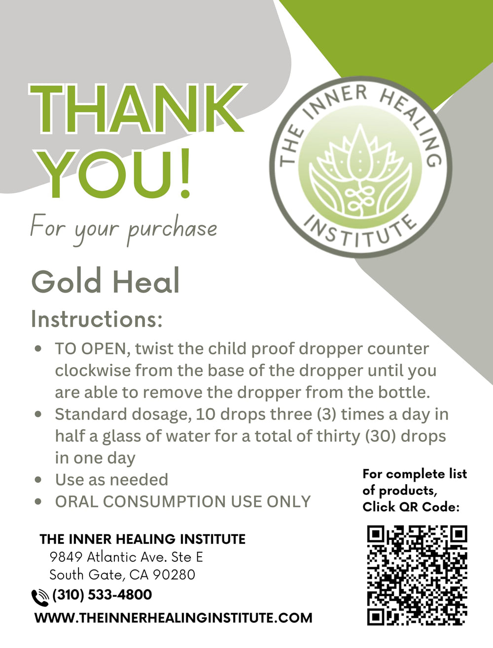 Gold Heal tincture bottle label on white background