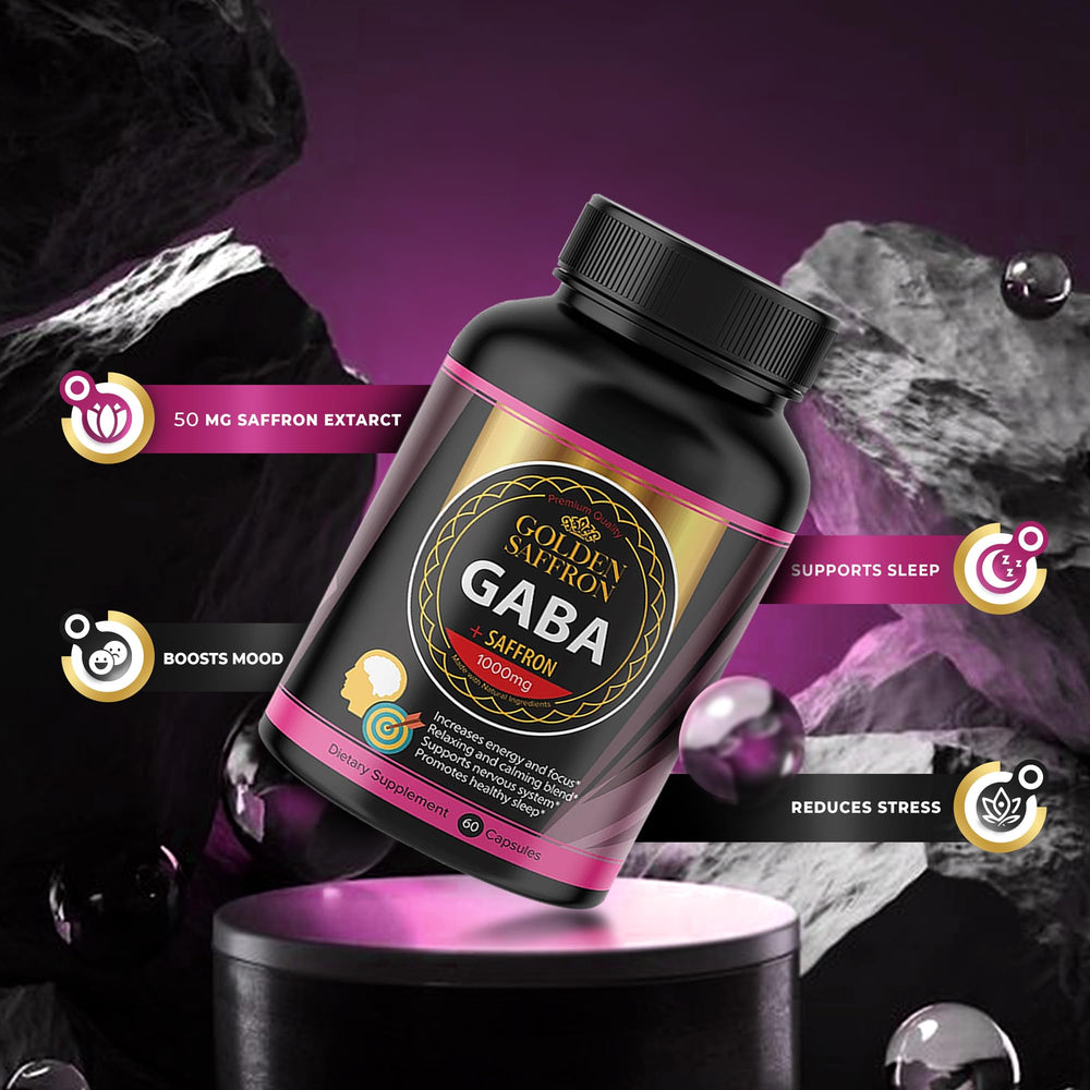 Product packaging for Golden Saffron GABA + Saffron Extract