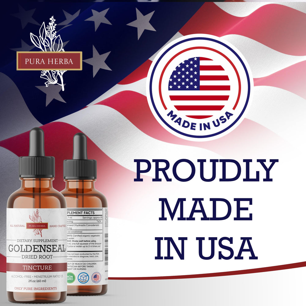 Alcohol-free Goldenseal tincture dropper bottle close-up