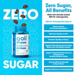 Goli Ashwagandha bottle close-up highlighting ingredients and KSM-66