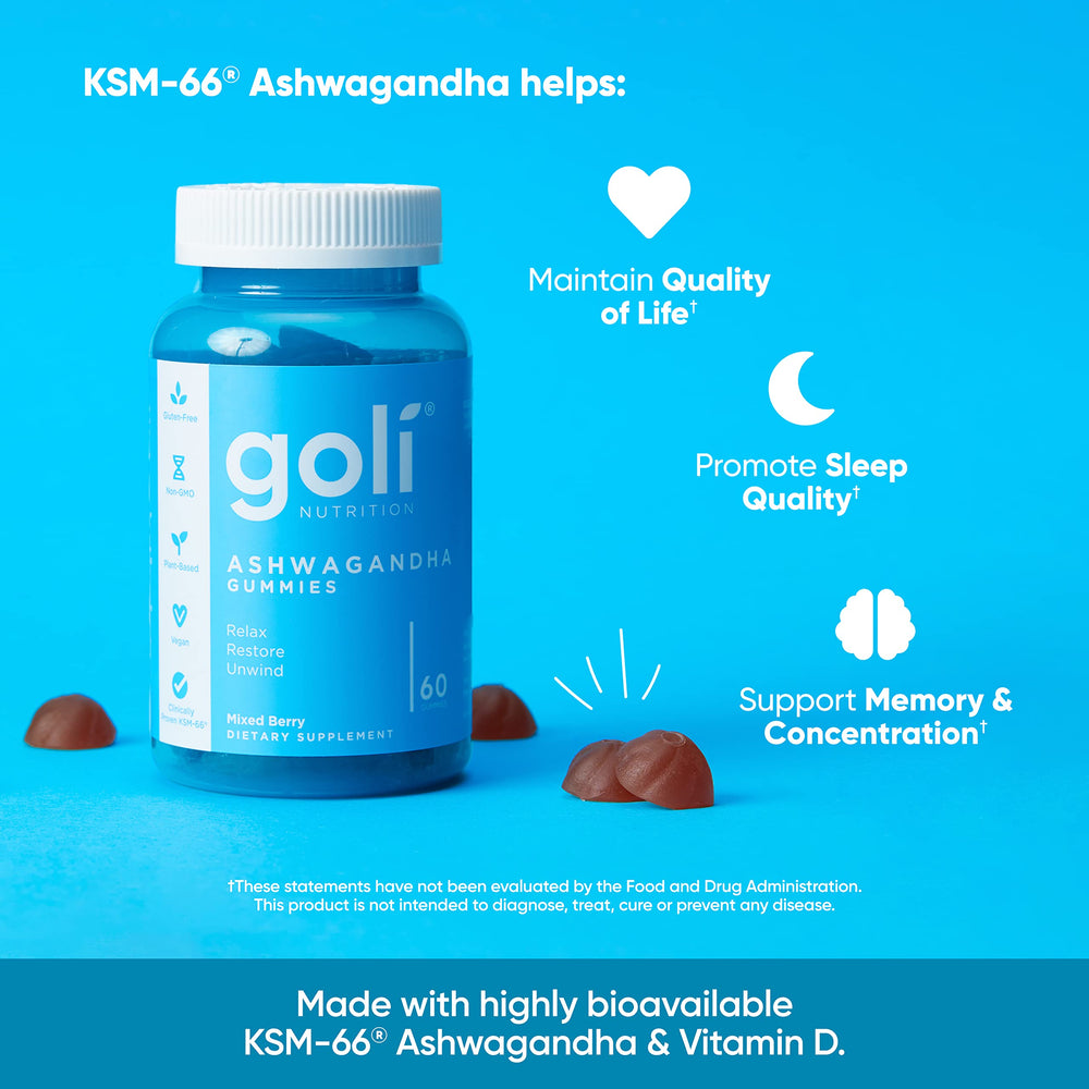 Gluten-free and gelatin-free claim on Goli Ashwagandha gummies packaging
