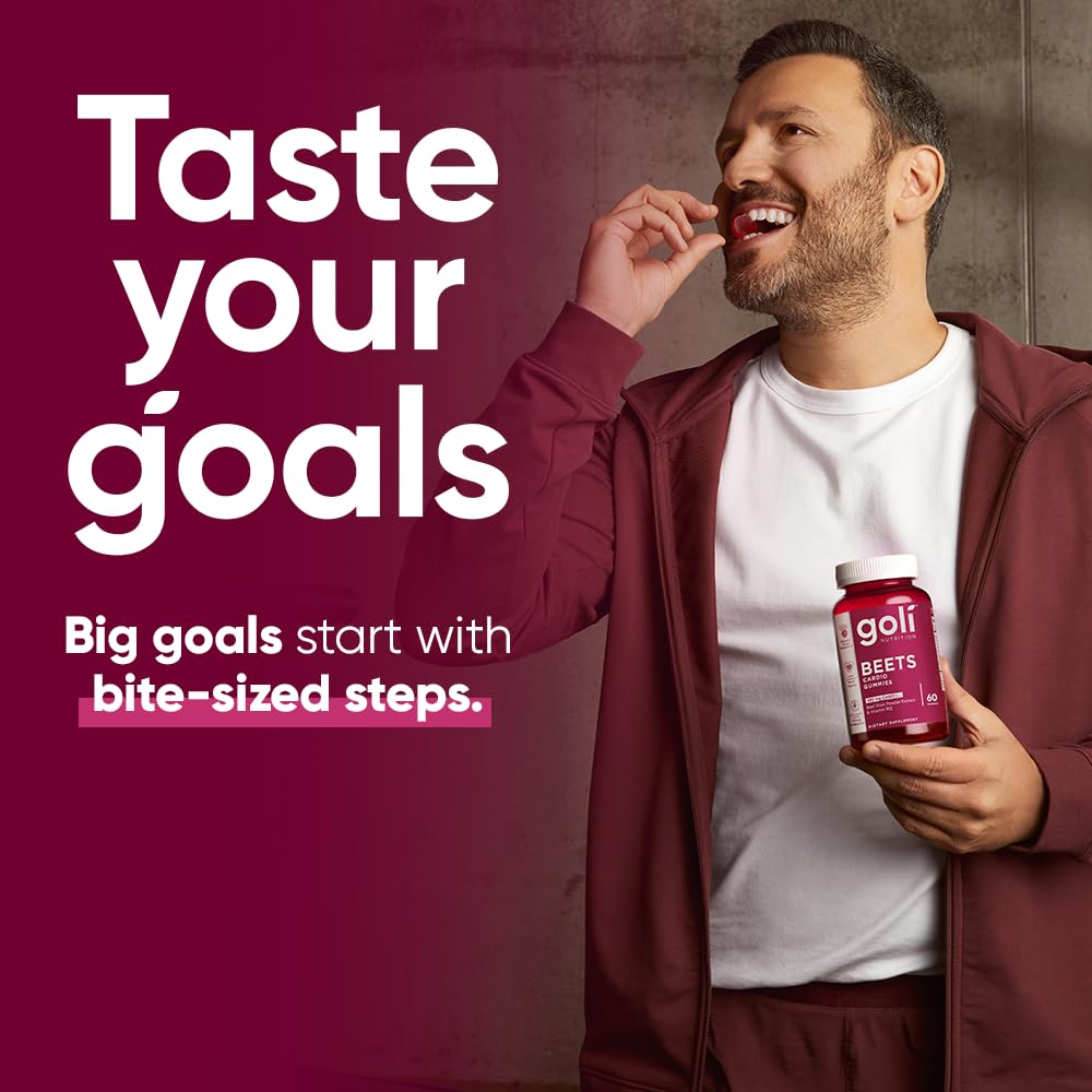 Goli Beets Cardio Gummies lifestyle image showing a convenient daily wellness snack