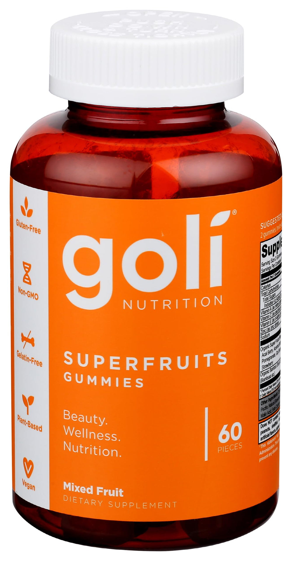 Goli Nutrition Mixed Fruit Superfruits Gummies bottle front, 60 count