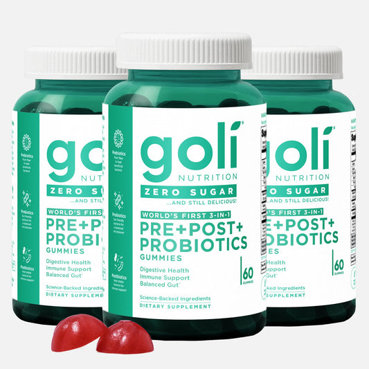 Goli Zero Sugar Pre, Post & Probiotic Gummies bottle front view
