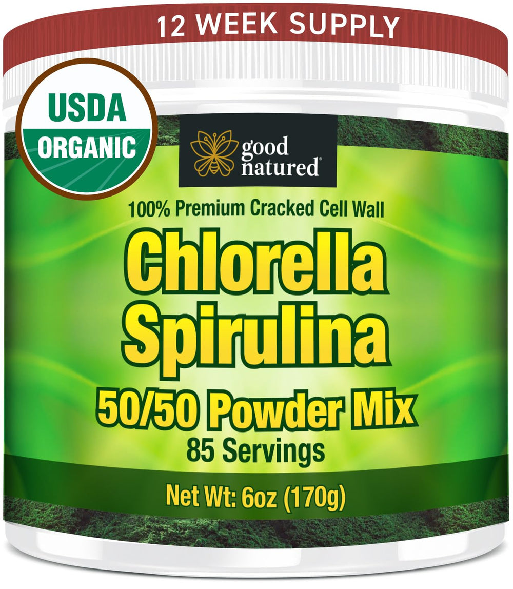 Front view of Good Natured chlorella spirulina powder 85 servings