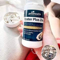 Close-up of Oyster Plus capsules highlighting zinc and taurine