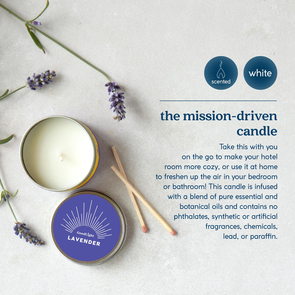 Close-up of lavender essential oil candle in tin can