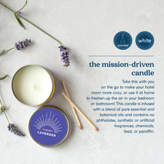 Close-up of lavender essential oil candle in tin can