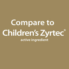 Bottle and dosing cup of GoodSense Children's All Day Allergy Cetirizine Hydrochloride Oral Solution 1 mg/mL in grape flavor