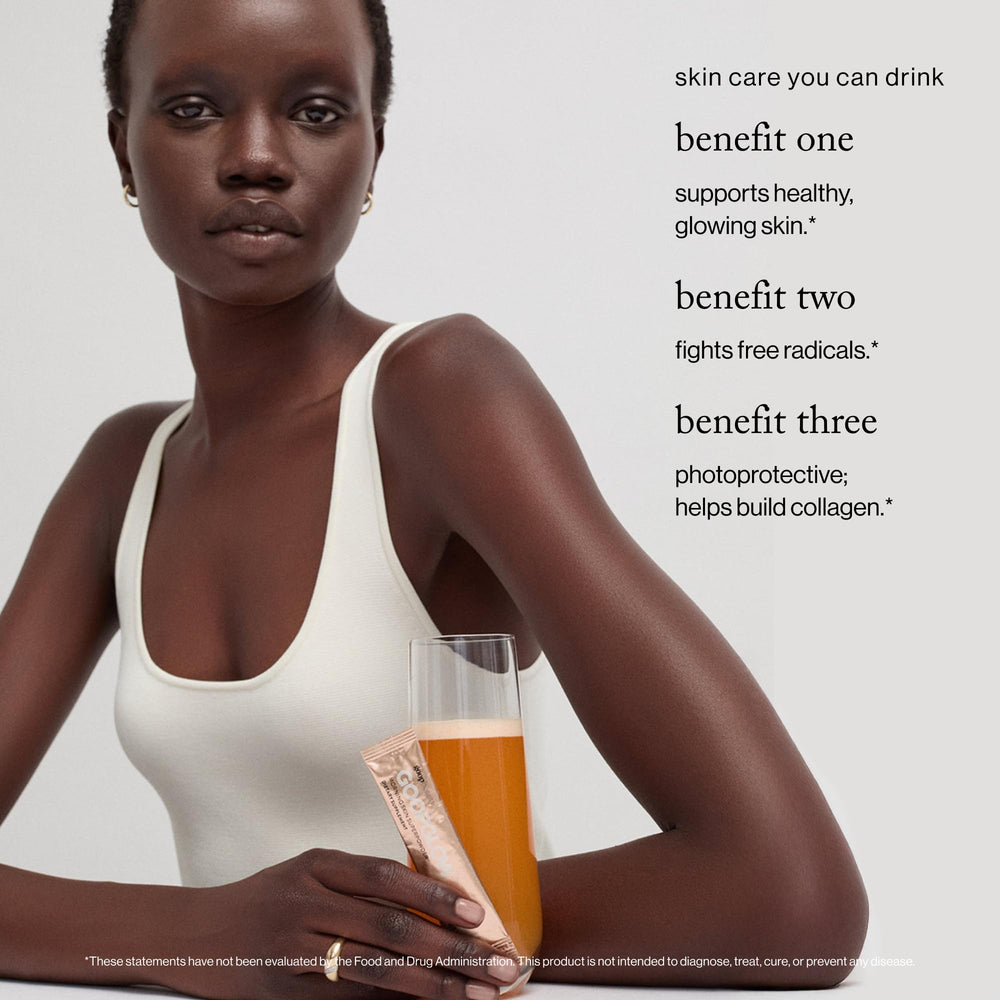 goop Beauty Morning Skin Drink Ingredients Closeup highlights vitamins C and E for radiant skin