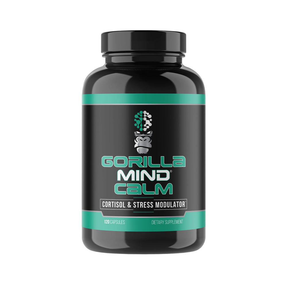 Gorilla Mind Calm bottle front view highlighting stress relief and daily relaxation.