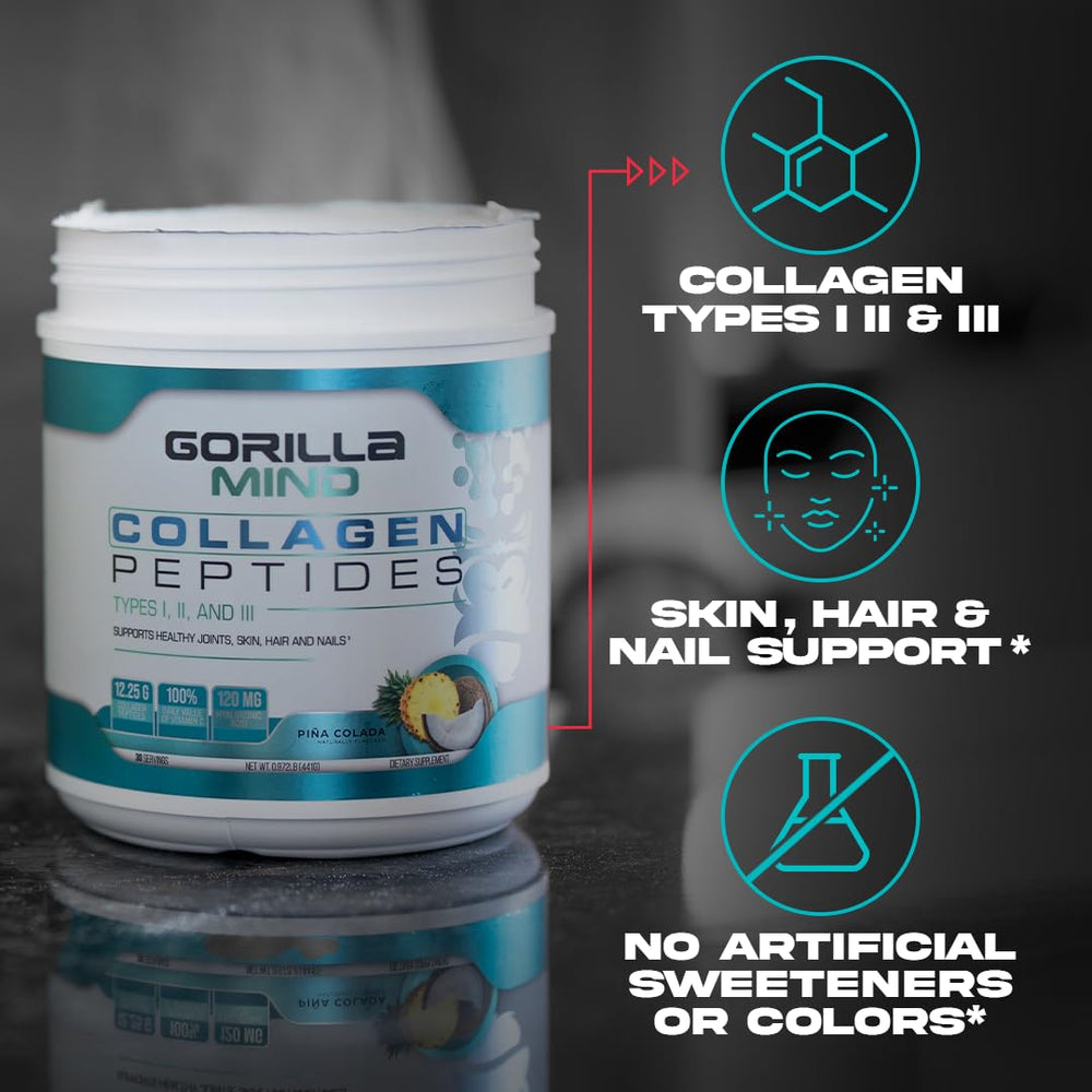 Glass of water with Mixed Berry Gorilla Mind Collagen Peptides