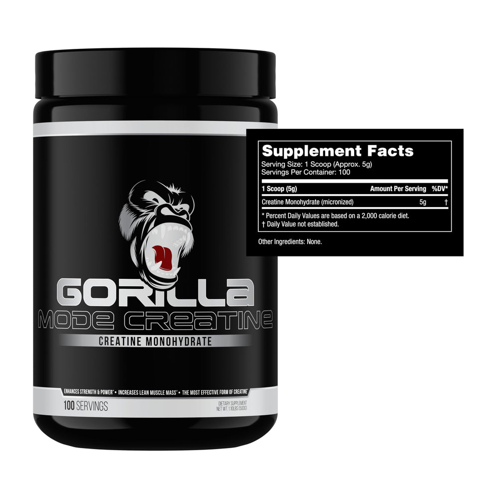 Gorilla Mind Creatine Monohydrate Micronized Powder container and powder
