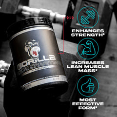 Gorilla Mind Creatine Monohydrate powder close-up shows fine texture for smooth mix.