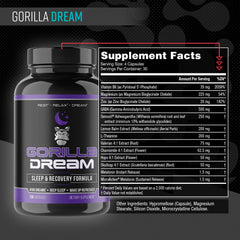 Close-up of Gorilla Mind Dream Sleep capsules promoting restful sleep.