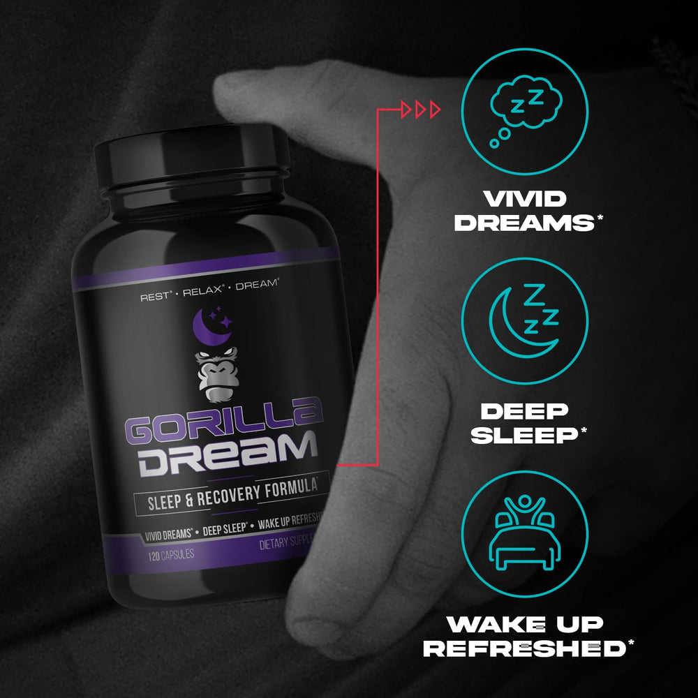 Gorilla Mind Dream Sleep label detail highlighting melatonin and GABA.