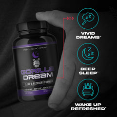 Gorilla Mind Dream Sleep label detail highlighting melatonin and GABA.