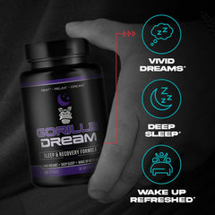 Gorilla Mind Dream bottle on a nightstand with calming setup