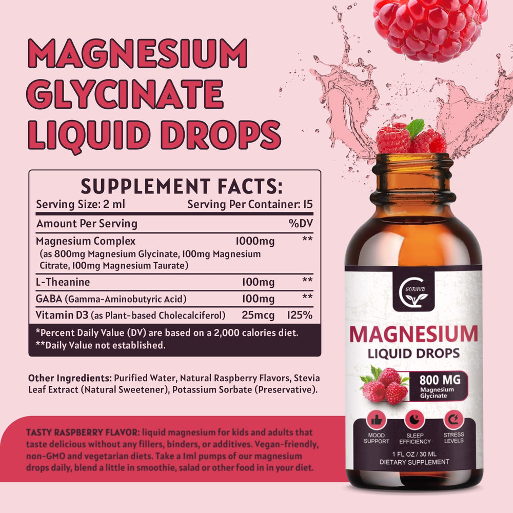 Close-up of GORNVB Magnesium Glycinate Liquid Drops bottle
