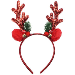 Gosuoa Christmas headband close-up with red reindeer antlers for festive sparkle