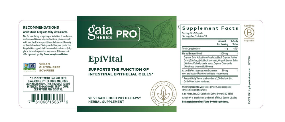 Gotu kola, jujube fruit, lemon balm, and chamomile in the EpiVital digestive blend