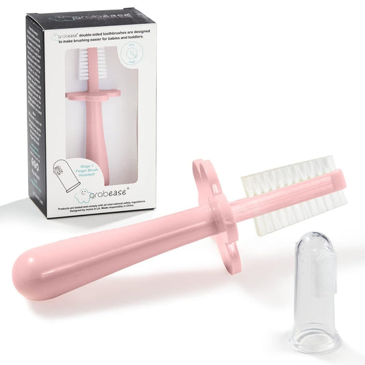Grabease double-sided finger toothbrush in blush color.