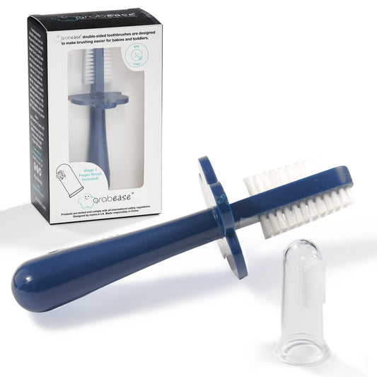 Grabease toddler toothbrush navy with double-sided silicone bristles