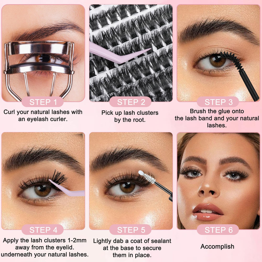 Gracefulia DIY application steps with lash clusters and seal