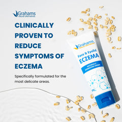Grahams Natural eczema cream application demonstrates easy daily use around eyes