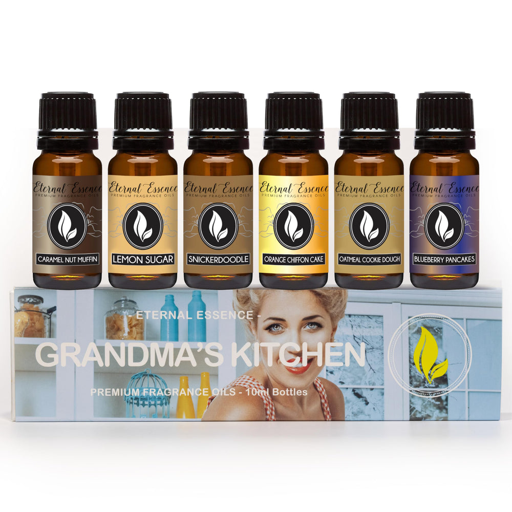 Grandma's Kitchen fragrance oil set bottle display – Caramel Nut Muffin