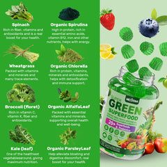Delicious grape-flavored greens gummies close-up