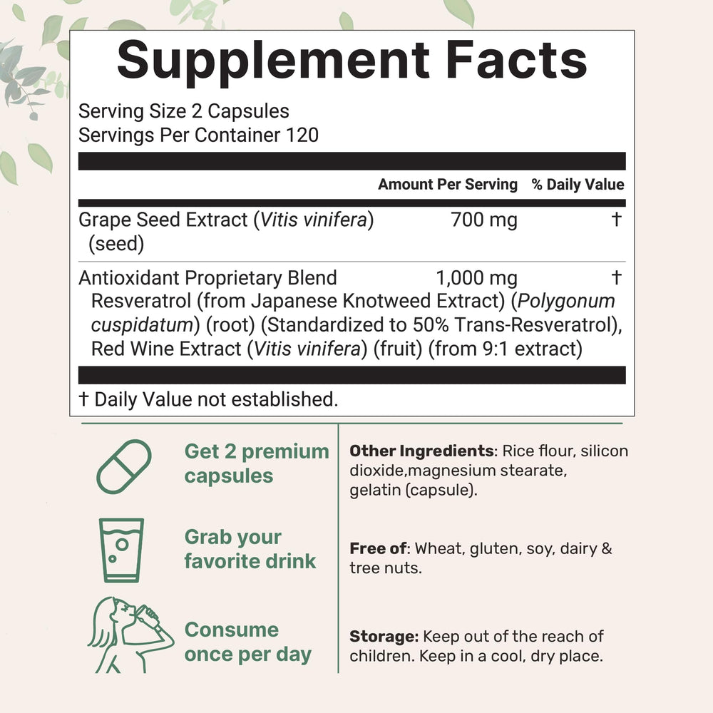 Close-up of grape seed extract capsules serving