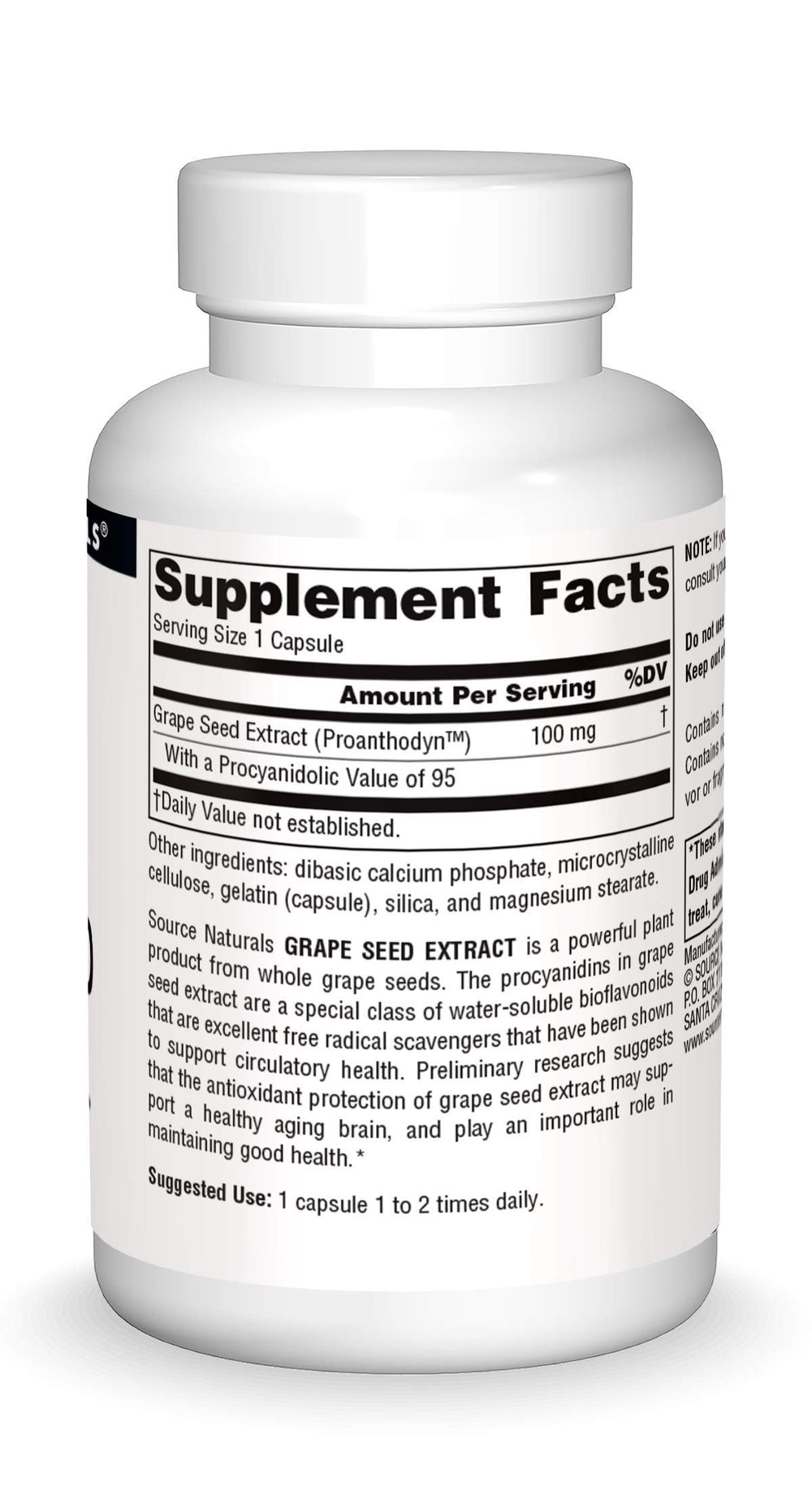 Front view of Source Naturals Grape Seed Extract bottle