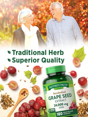 Graphic showing 840 mg polyphenols per serving in grape seed extract