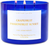 Grapefruit Passionfruit Sunset candle in blue glass jar (3-wick)