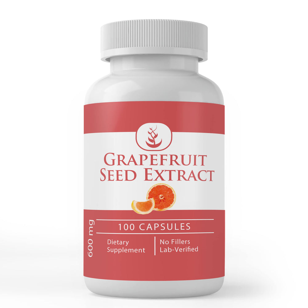 Front view of Grapefruit Seed Extract bottle with 100 capsules